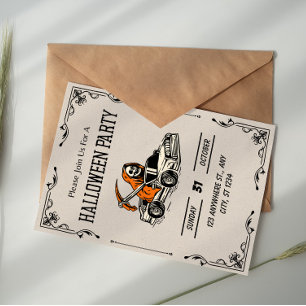 Beige Zwarte Vintage Gotische Schedel Halloween Fe Kaart