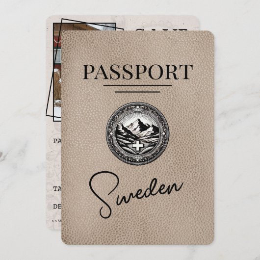 Beige Zweden paspoort Bewaar de datum Save The Date (Voorkant / Achterkant)