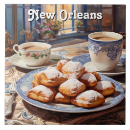 Beignets New Orleans Gebakken Zoete Traktatie Keuk Tegeltje