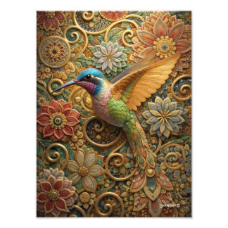 Beija-Flor em Flores Ornamentais Foto Afdruk