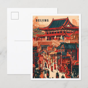 Beijing China Art Vintage Travel Illustratie Briefkaart