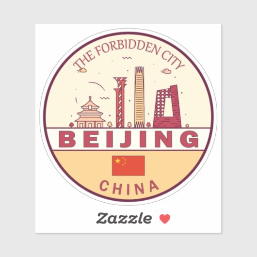 Beijing China City Skyline Embleem Sticker (Vel)