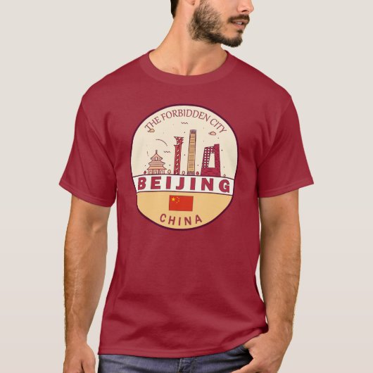 Beijing China City Skyline Embleem T-shirt (Voorkant)