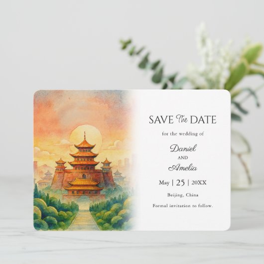 Beijing China Destination Wedding Save The Date (Staand voorkant)