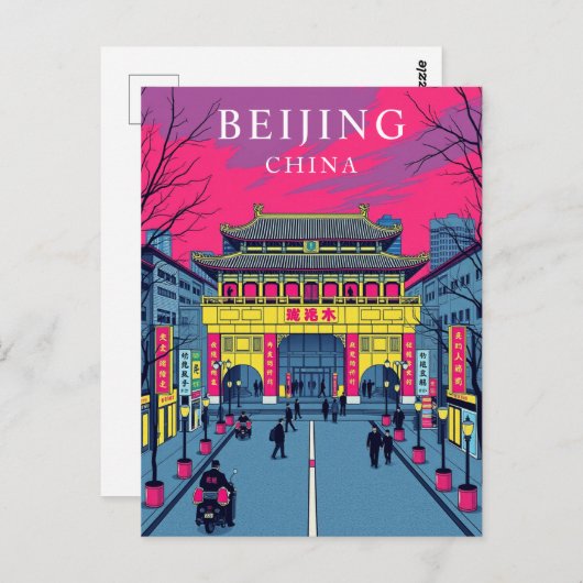 Beijing China Retro Travel Art Briefkaart (Voorkant / Achterkant)