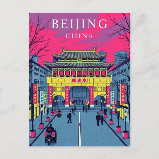 Beijing China Retro Travel Art Briefkaart (Voorkant)