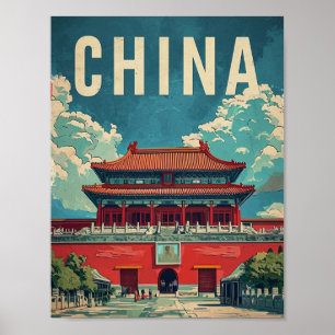 Beijing China Tiongkok Vintage Beroemde Reisplaats Poster