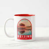 Beijing China Travel Art Emblem Tweekleurige Koffiemok (Links)