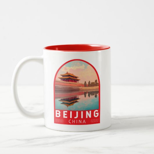 Beijing China Travel Art Emblem Tweekleurige Koffiemok (Links)