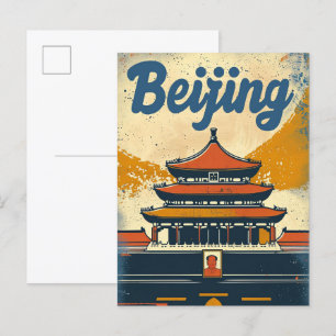 Beijing China Vintage Retro Reizen Illustratie Briefkaart