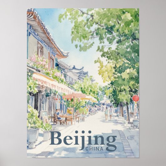 Beijing China Waterverf Schilderreis Poster (Voorkant)