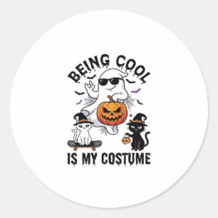 Being Cool Is Kostuum Halloween Geest Pompoen Kat_ Ronde Sticker