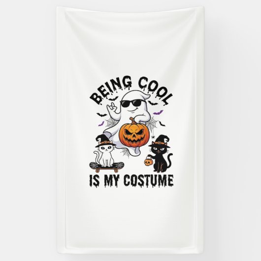 Being Cool Is Kostuum Halloween Geest Pompoen Kat_ Spandoek (Verticaal)