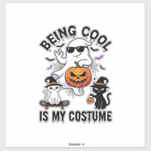 Being Cool Is Kostuum Halloween Geest Pompoen Kat_ Sticker