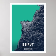 Beiroet - Libanon Blue Dark City Map
