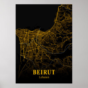 Beiroet - Libanon Gold City Map Poster