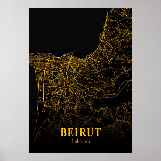 Beiroet - Libanon Gold City Map Poster (Voorkant)