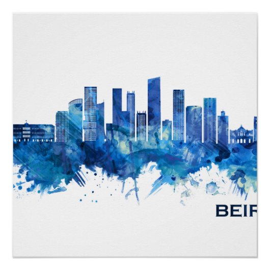 Beiroet Libanon Skyline Blue Perfect Poster (Voorkant)