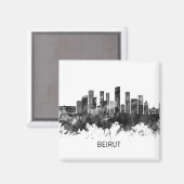 Beiroet Libanon Skyline BW Magneet (Voorkant / Achterkant)