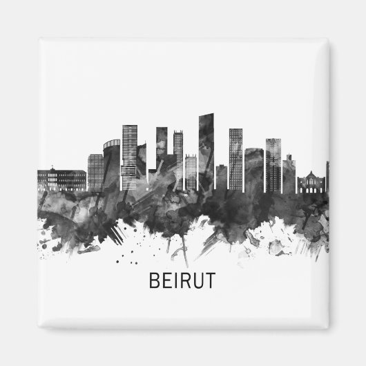Beiroet Libanon Skyline BW Magneet (Voorkant)