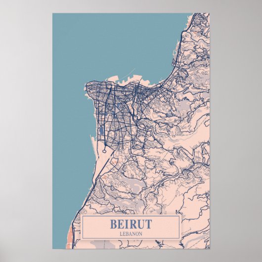 Beiroet Libanon Winderige Stad Kaart Reizen Poster (Voorkant)
