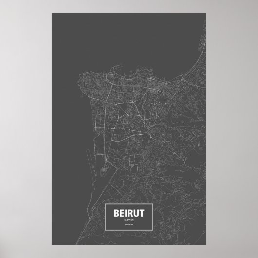 Beiroet, Libanon (wit op zwart) Poster (Voorkant)