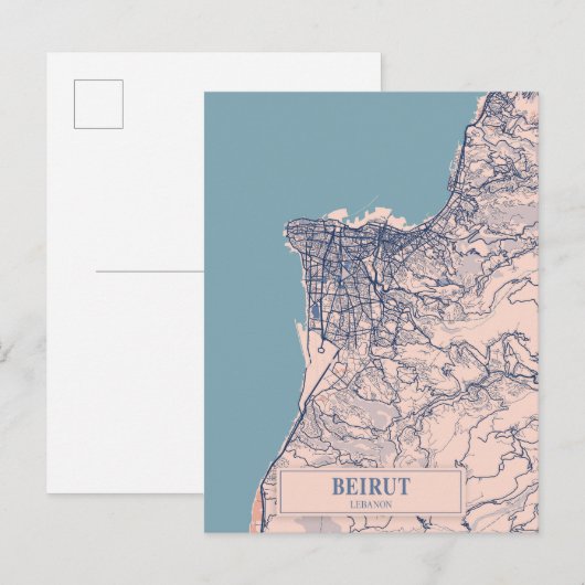 Beirut Lebanon Breezy City Map Travel Briefkaart (Voorkant / Achterkant)