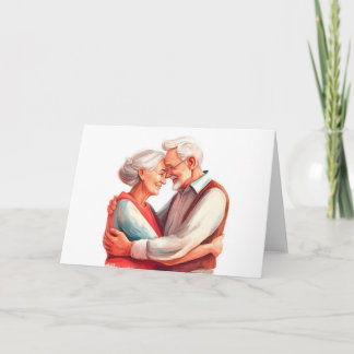 Bejaard stel romantische omhelzing  kaart
