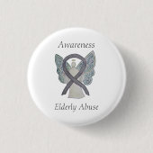 Bejaarde Abuse Awareness Silver Angel Ribbon Pin Ronde Button 3,2 Cm (Voorkant)