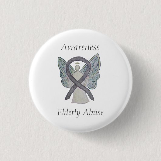 Bejaarde Abuse Awareness Silver Angel Ribbon Pin Ronde Button 3,2 Cm (Voorkant)