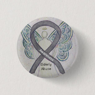 Bejaarde Abuse Awareness Silver Angel Ribbon Pin Ronde Button 3,2 Cm