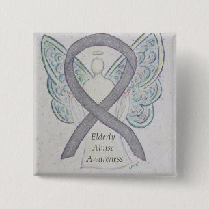 Bejaarde Abuse Awareness Silver Angel Ribbon Pin Vierkante Button 5,1 Cm