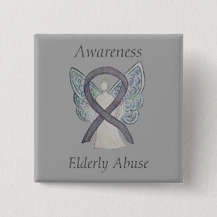 Bejaarde Abuse Awareness Silver Angel Ribbon Pin Vierkante Button 5,1 Cm