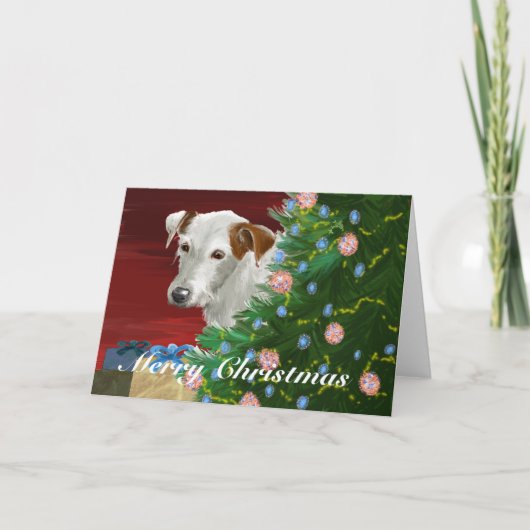 Bejaarde Jack Russell met Kerstboom Feestdagen Kaart (Voorkant)