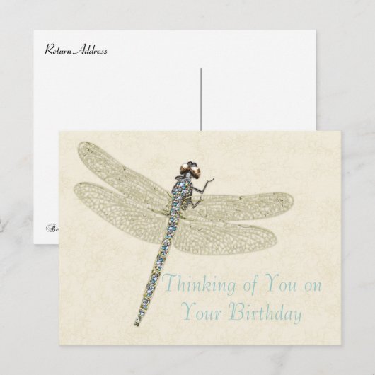 Bejewelde Dragonfly Birthday Wishes Briefkaart (Voorkant / Achterkant)