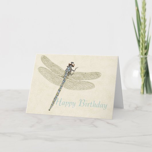 Bejewelde Dragonfly Happy Birthday-kaart Kaart (Voorkant)