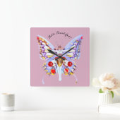 Bejewelde Lady Butterfly Art Deco Afbeelding Vierkante Klok (Huis)