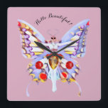 Bejewelde Lady Butterfly Art Deco Afbeelding Vierkante Klok<br><div class="desc">Een mooi afbeelding van een vlinder in al haar bejuwelde schoonheid is het thema van dit collectie van het toiletdecor. Dit prachtige Kunst Deco geïnspireerde ontwerp wordt gedaan in pastelkleuren met tinten van rood en goud. Pas het aan met een naam of een zin die past bij uw fantasie en...</div>