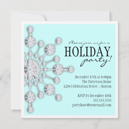 Bejewelde Snowflake Holiday Party Uitnodiging (Voorkant)
