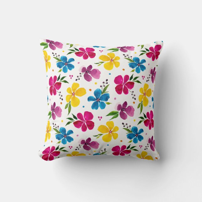 Bejeweled Boho Waterverf Floral Artistic Kussen (Voorkant)