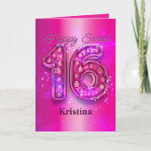 Bejeweled Fuchsia 16e verjaardag Sparkle Glamour Kaart (Voorkant)