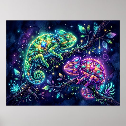 Bejeweled Kameleon Ontwerp Muurposter Poster (Voorkant)