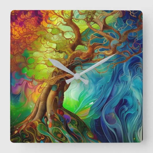 Bejeweled Tree of Life Vierkante Klok (Voorkant)