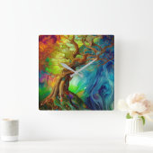 Bejeweled Tree of Life Vierkante Klok (Huis)
