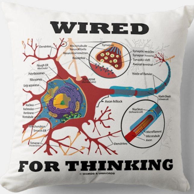 Bekabeld voor het denken van Neuron Synapse Neurop Kussen (Throw pillow featuring neuron/synapse for anyone who is "Wired For Thinking")