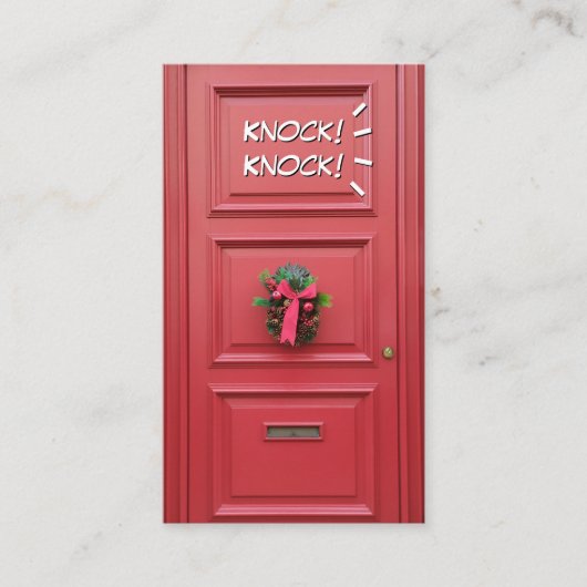 Bekend op rode deur komiek grappige aandachtopener visitekaartje (Voorkant)