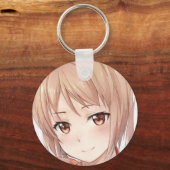 Bekende glimlach bruine haarogen animerend meisje  sleutelhanger (Voorkant)