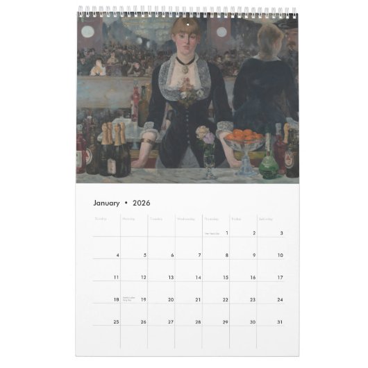 Bekende impressionistische schilderijen kalender (Jan 2026)
