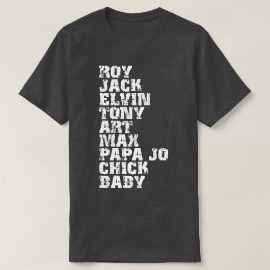 Bekende Influential Jazz Drummers List T-shirt (Design voorkant)
