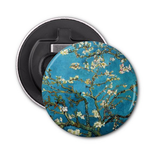 Bekende kunst, bloeiende amandelboom. Van Gogh Button Flesopener (Voorkant)